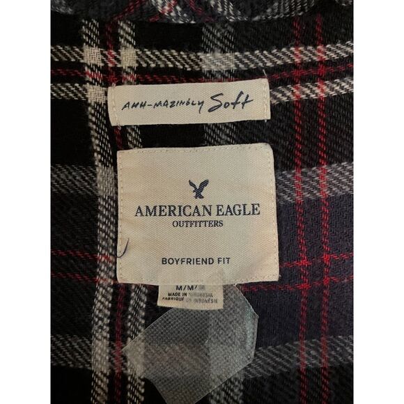 American Eagle Button Down M Flannel Shirt Blue Red Plaid Normcore Cozycore - Picture 2 of 4